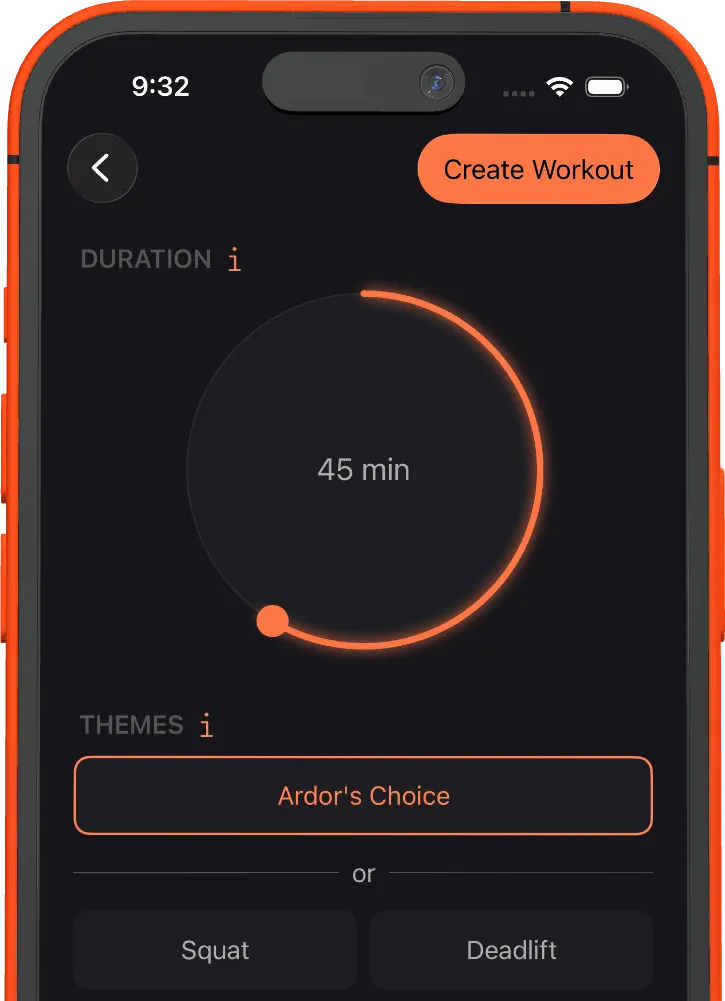 ARDOR app: choosing how long today's workout should be